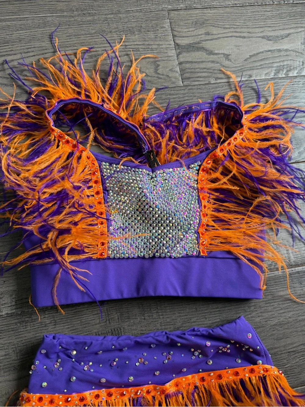 Kids Purple and Orange Feather Dance Costume Top and Bottom Set Custom Made